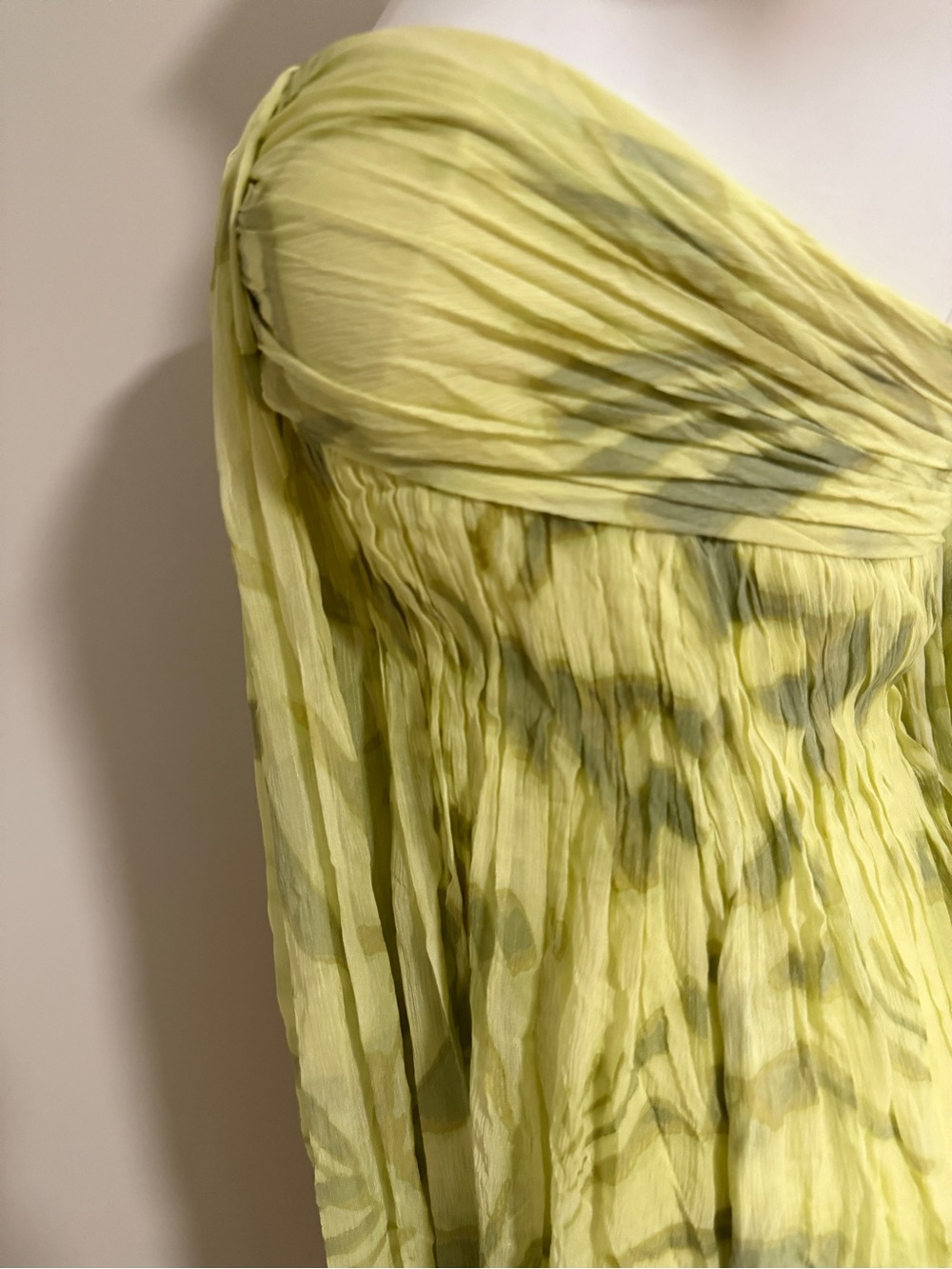 Halston Heritage Strapless Silk Chiffon Gown Dress Camomile Green Maxi - Picture 7 of 15